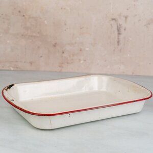 Vintage White Enameled Baking Dish